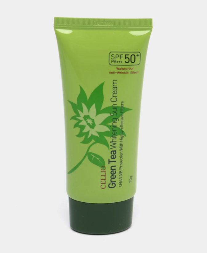 CELLIO UVA/UVB Отбеливающий на основе зелёного чая солнцезащитный крем SPF50+ PA+++ Anti-Wrinkle Effect-img-0