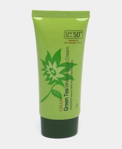 CELLIO UVA/UVB Отбеливающий на основе зелёного чая солнцезащитный крем SPF50+ PA+++ Anti-Wrinkle Effect-img-0